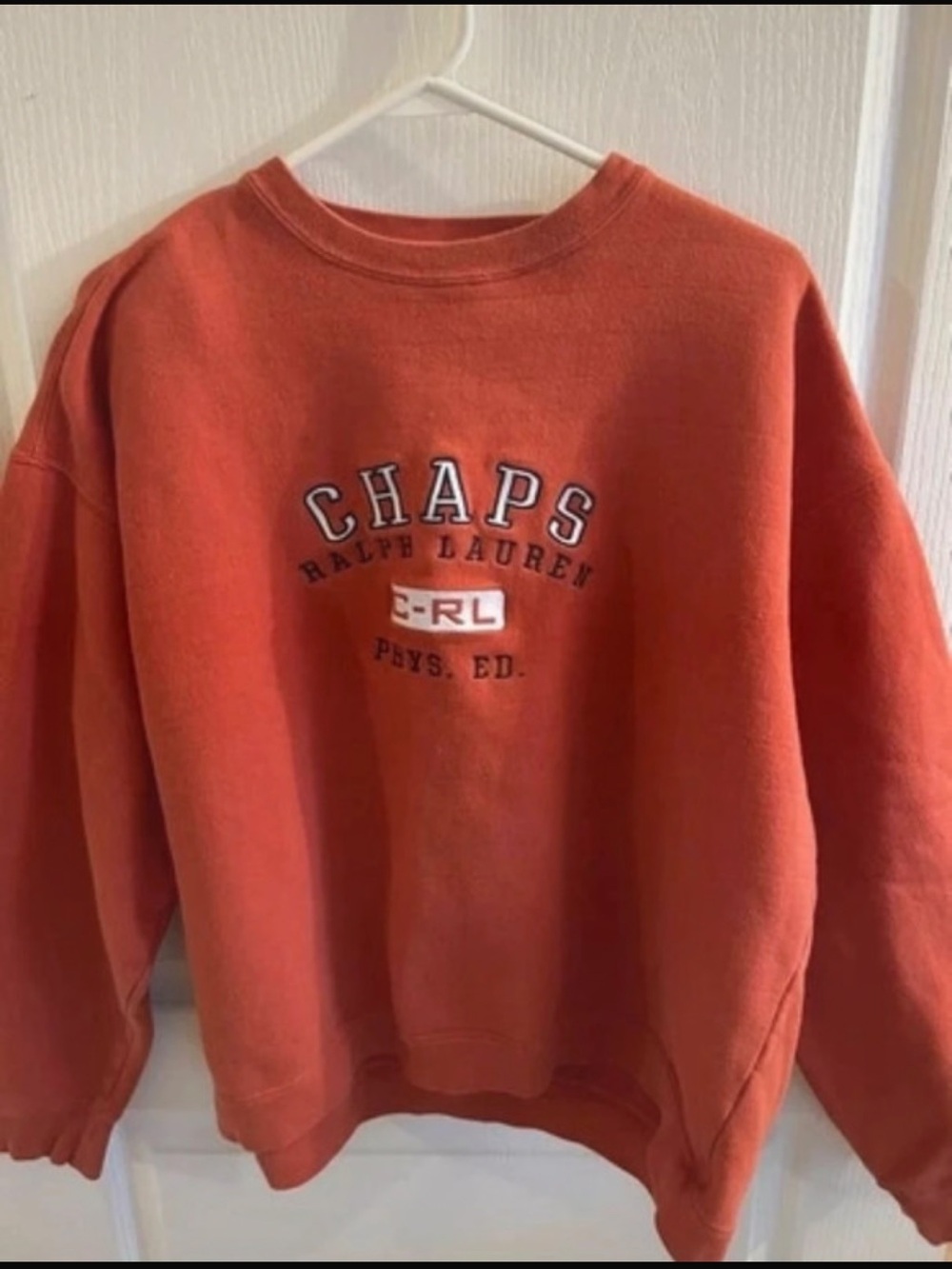 Vintage Chaps Ralph Lauren Sweatshirt Mens XL Orangespellout Logo Y2K Embroidere